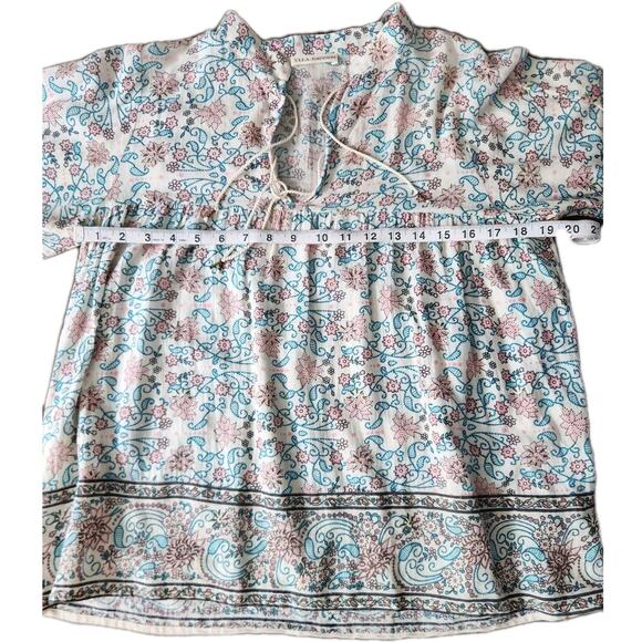 Ulla Johnson Rhia Blouse Floral Cotton Peasant Boho Tie Neck Top Size 6 - Picture 8 of 9